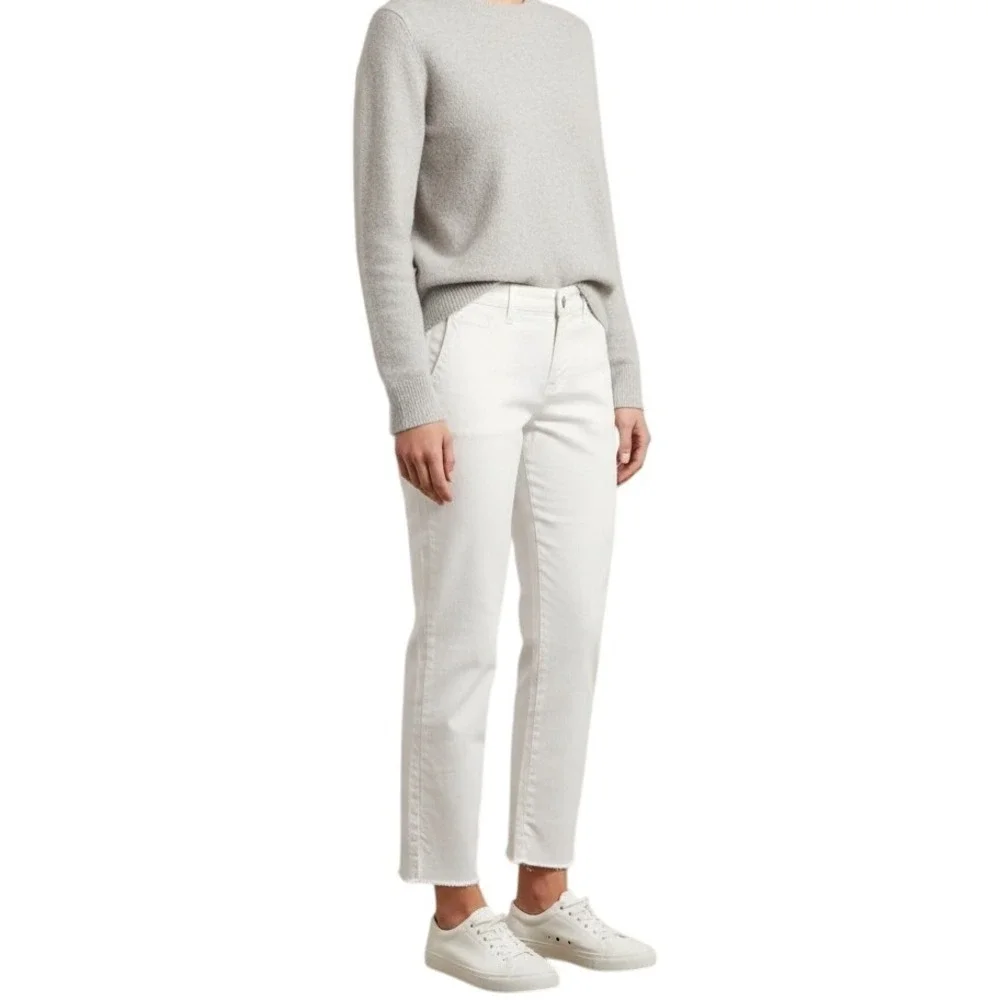 Frank & Eileen Wicklow Pants Women 0 Cream Cropped‎ Raw Hem Chino Made in USA
